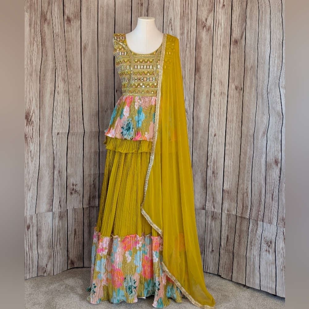 Yellow and Multicolor Floral Lehenga Set